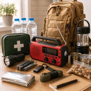 Kit de emergencia con radio de emergencia fiable, mochila y suministros esenciales para afrontar apagones y emergencias