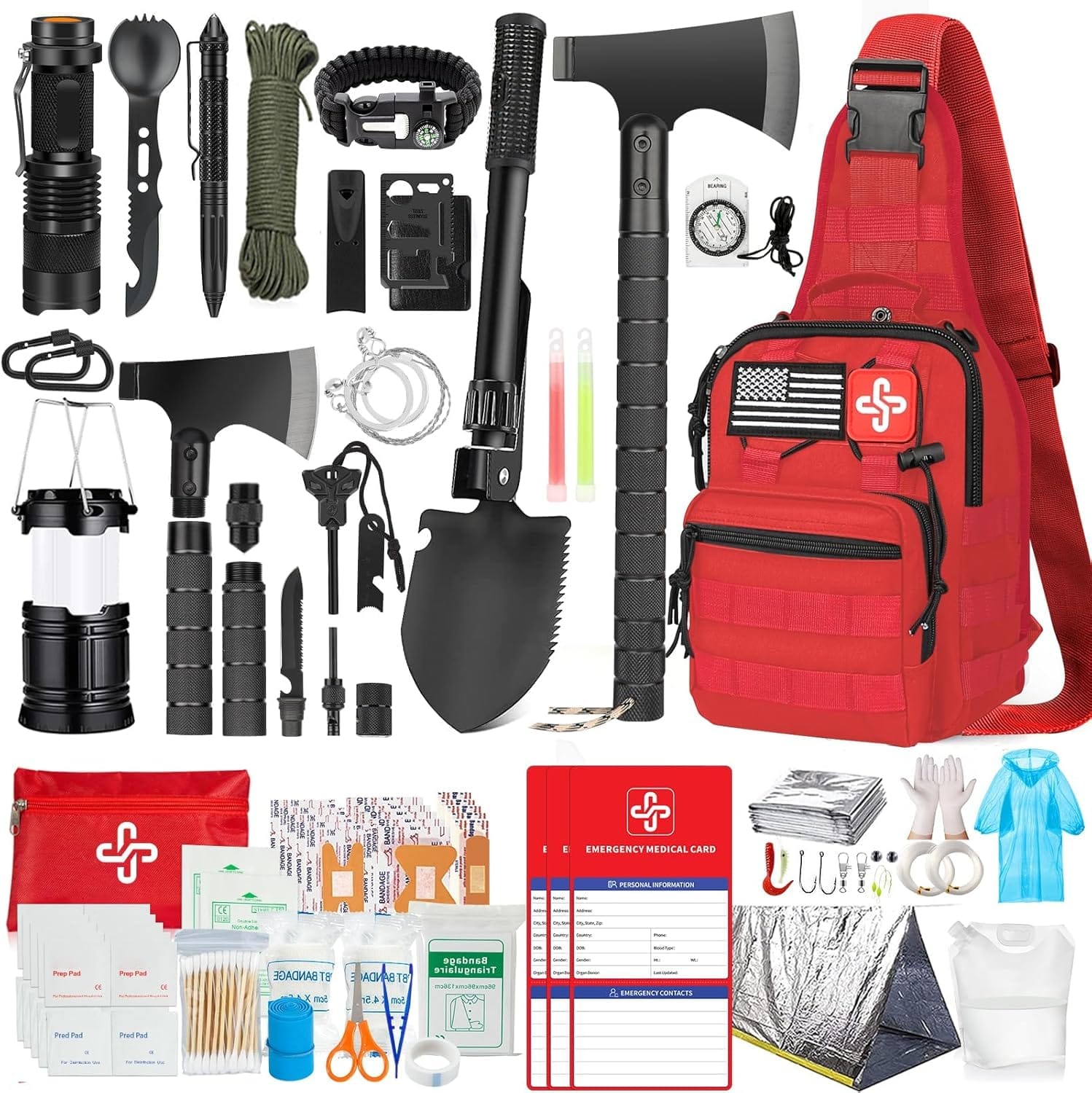 Kit de supervivencia de 262 piezas con mochila táctica, botiquín y herramientas de emergencia
