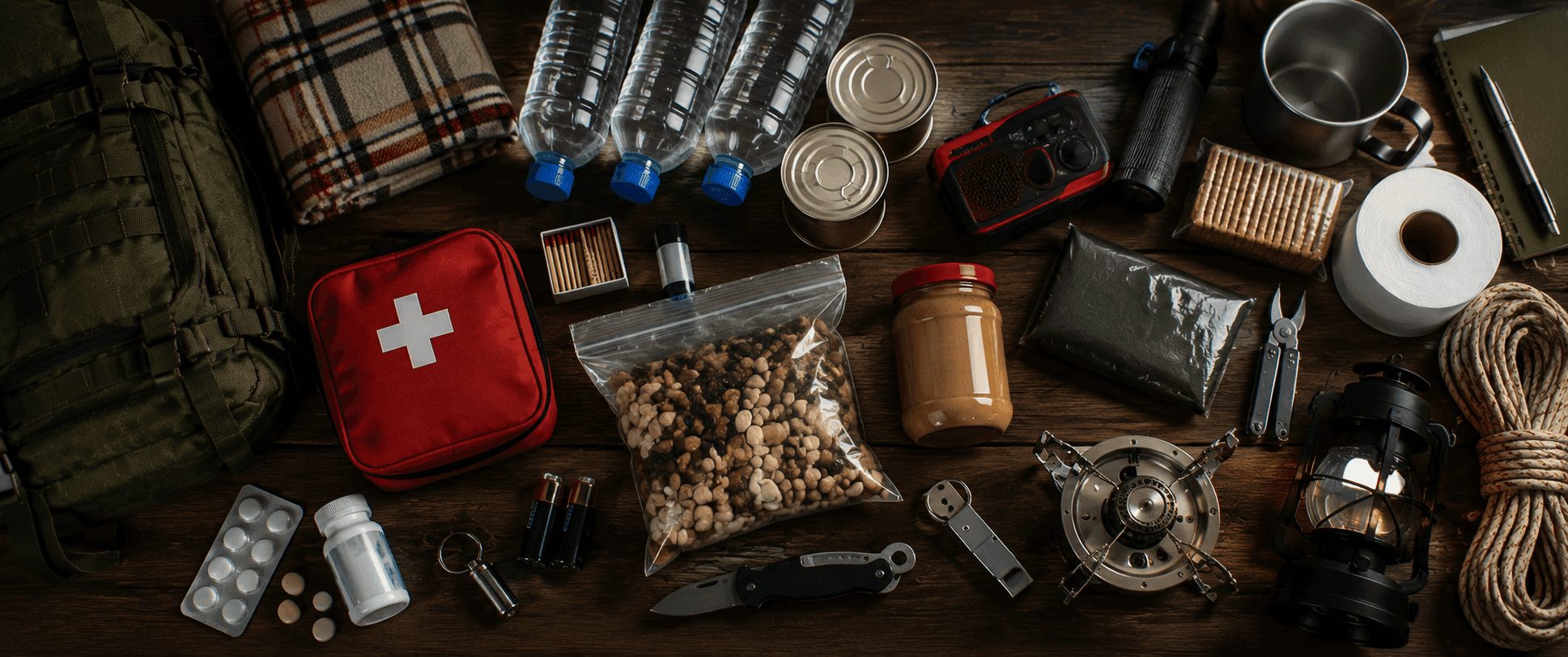 Lista definitiva para un kit de supervivencia con mochila de emergencia, botiquín, agua, alimentos, herramientas, iluminación y equipo básico de supervivencia
