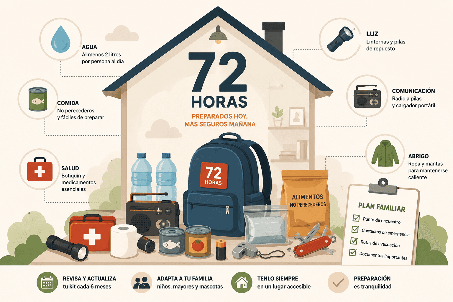 Kit de emergencia 72 horas preparado para el hogar