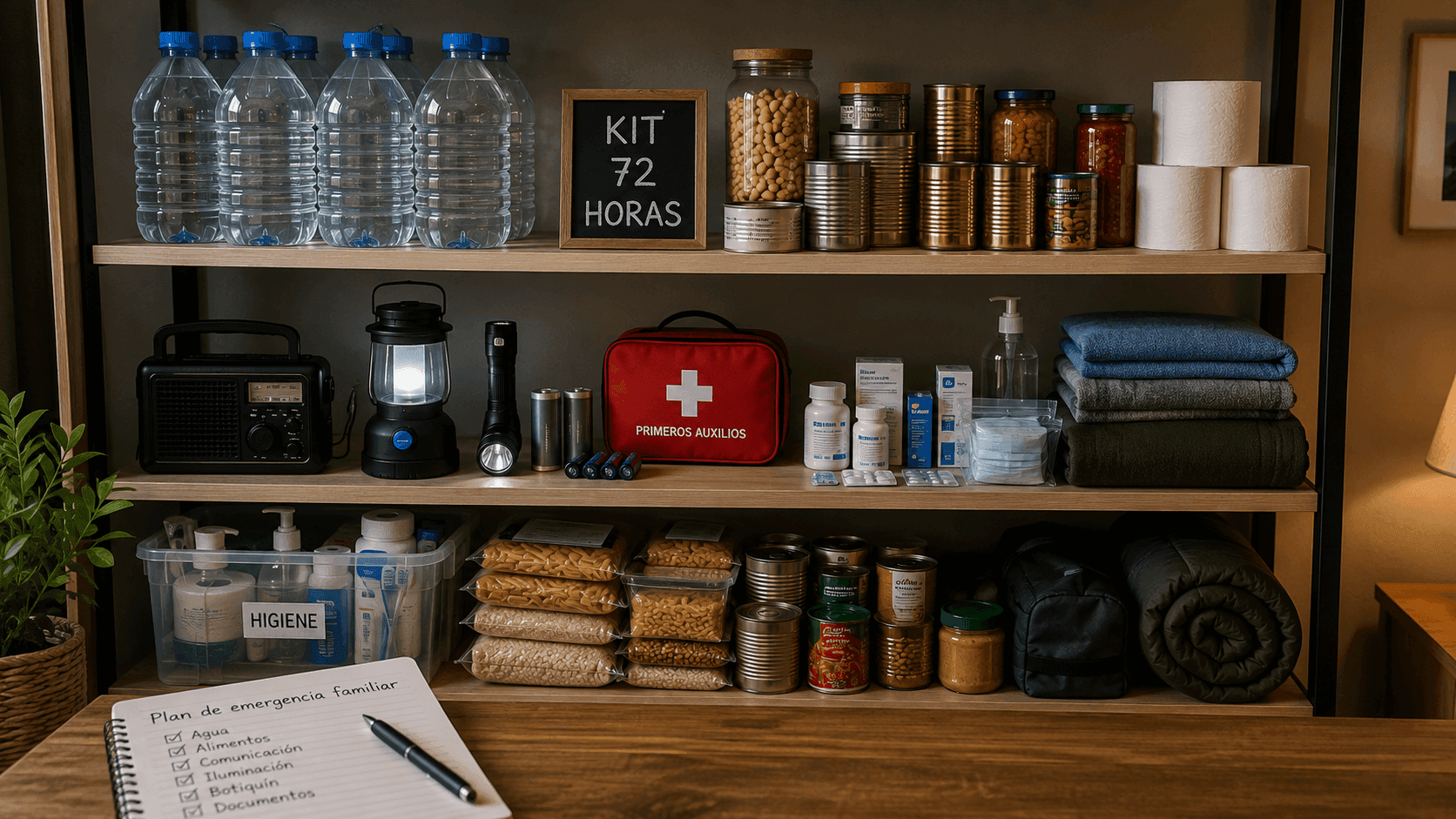 Kit de emergencia de 72 horas preparado para afrontar una situación de emergencia