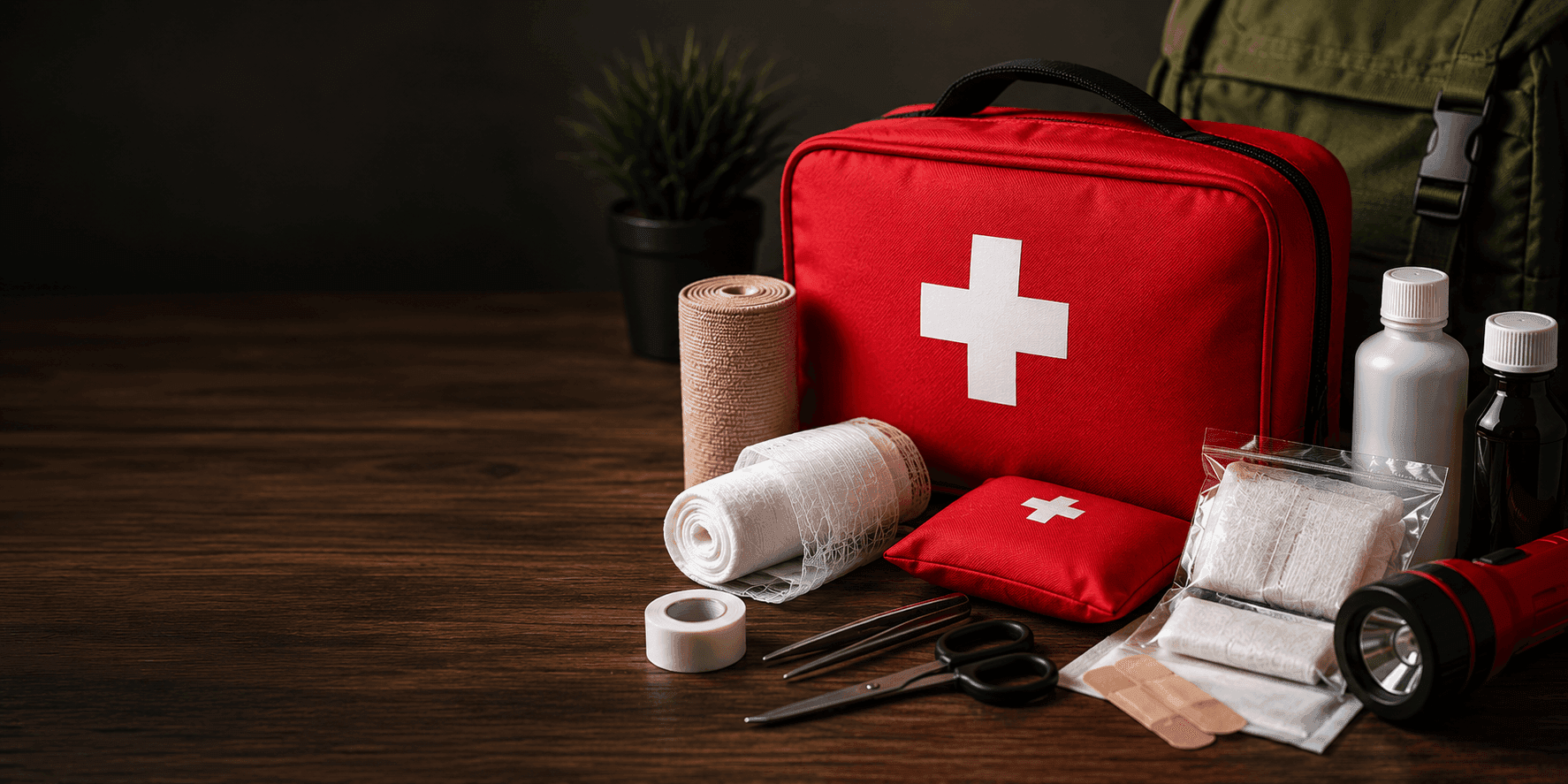 Botiquín de primeros auxilios con material médico para emergencias y kits de supervivencia