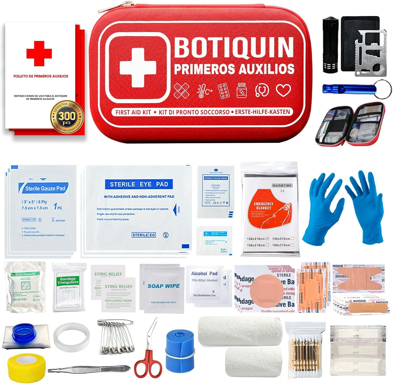 Botiquín de primeros auxilios Premium con más de 300 piezas, ideal para el hogar, el coche, viajes y como complemento de un kit de emergencia de 72 horas