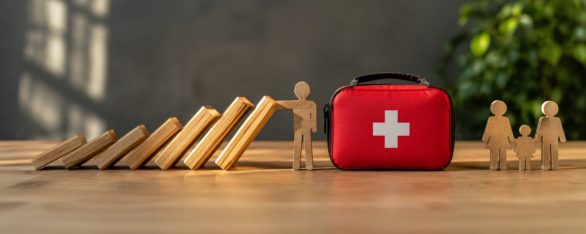 Botiquín de primeros auxilios que simboliza la protección y la preparación para actuar rápidamente ante cualquier emergencia en el hogar o durante un viaje