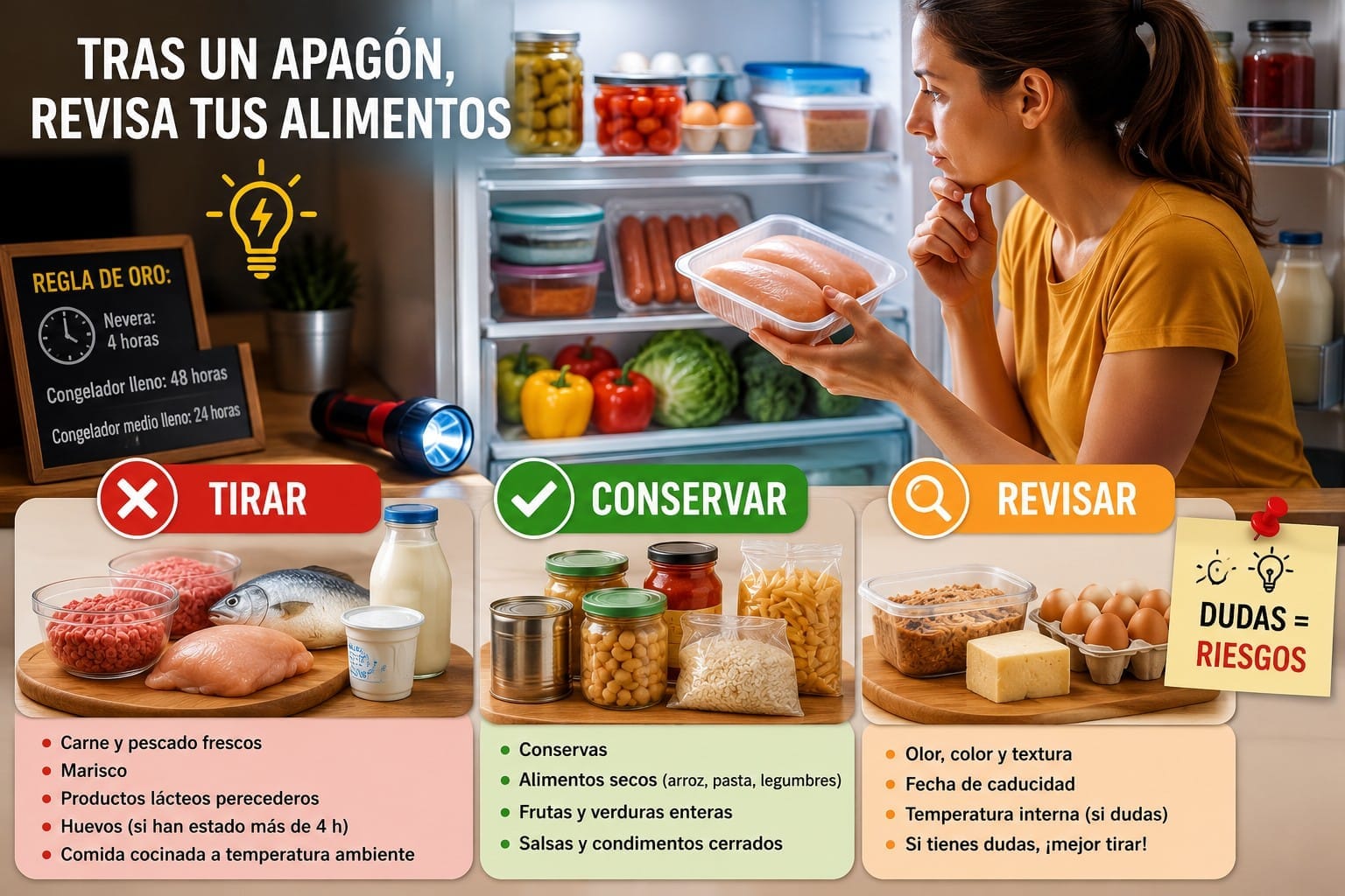 Qué alimentos tirar, conservar o revisar tras un apagón eléctrico en casa