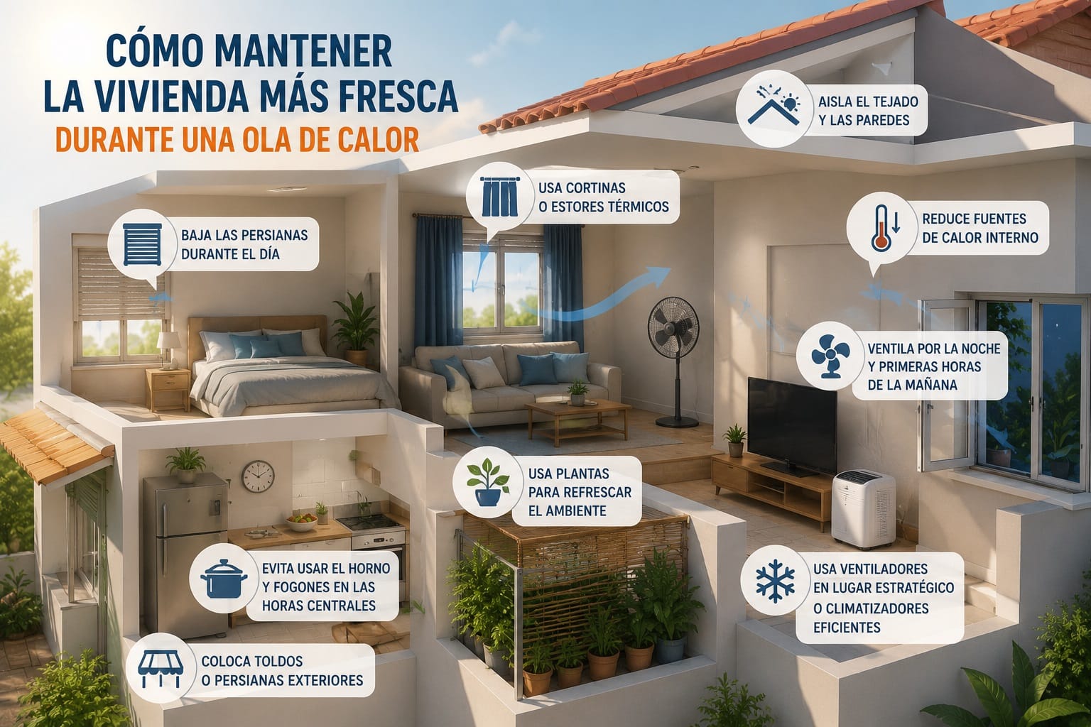 Cómo mantener la vivienda más fresca durante una ola de calor con persianas, ventilación y protección frente al sol