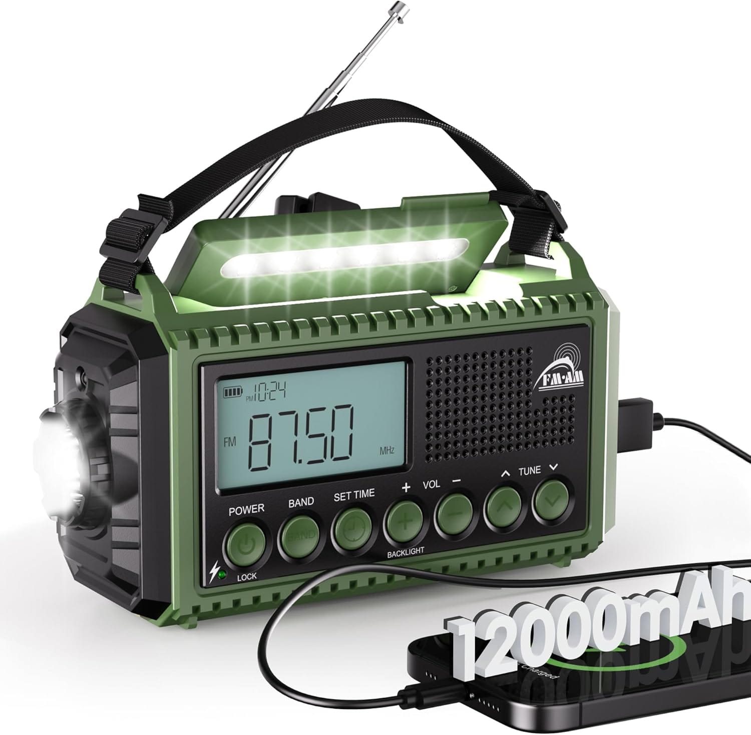 Radio de emergencia con manivela y linterna para actuar durante un terremoto